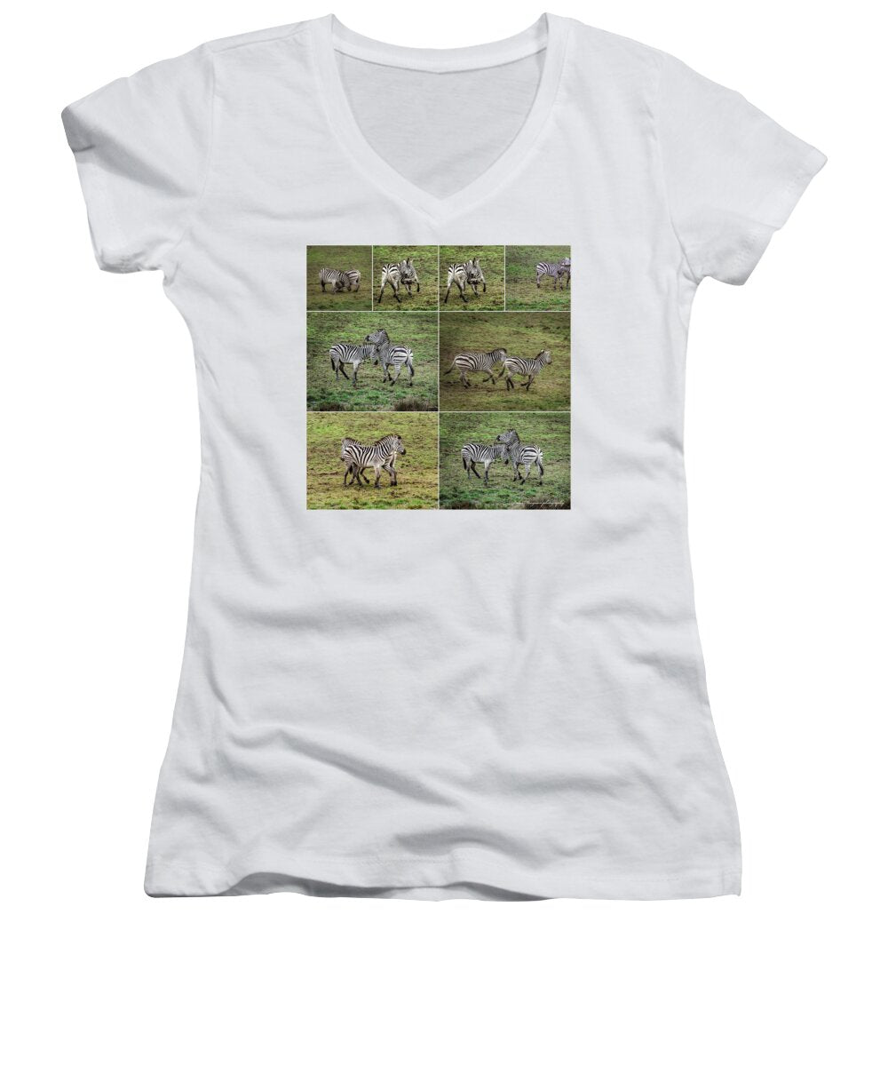 Zebras in play - Women's V-Neck